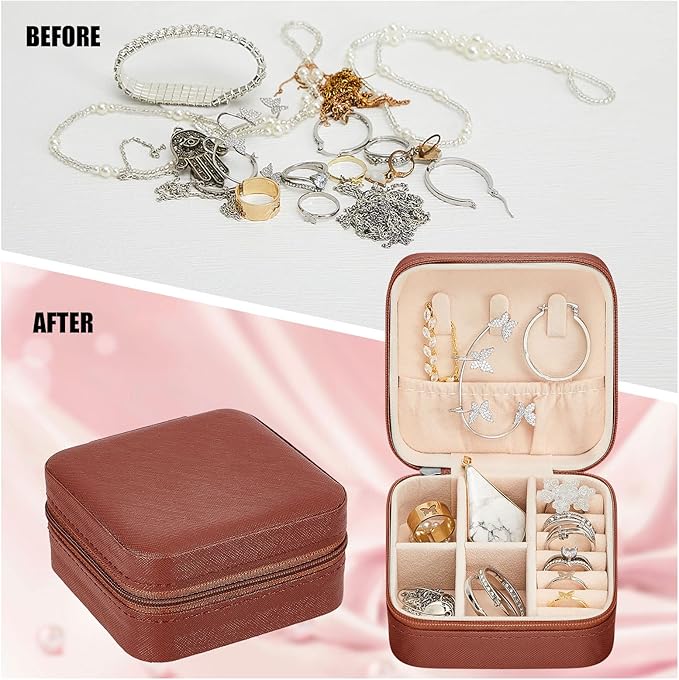Taiyin 12 Pcs Travel Jewelry Case Box Bridesmaid Gifts Bulk Travel Jewelry Cases Boxes Small Jewels Organizers Mini Accessories Ornaments Storage for Women Girls Wedding Gifts (Brown)