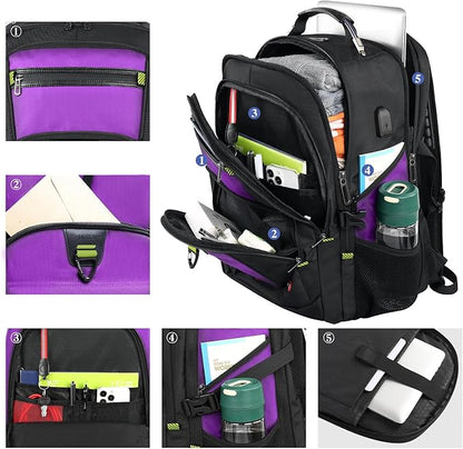 Z-MGKISS Extra Large Laptop Backpack, Water-Resistant 18.4-19 Inch Travel Backpack for Men & Women - Stylish Purple School Bag with USB Charging Port and Multiple Compartments