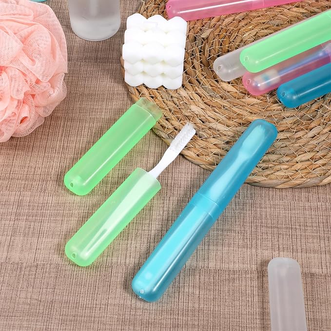 48PCS Toothbrush Holders Bulk, Portable Plastic Dust-Proof Breathable Toothbrush Holder, Travel Tooth Brush Case, 4 Colors, for Travel, Camping, Home, Business