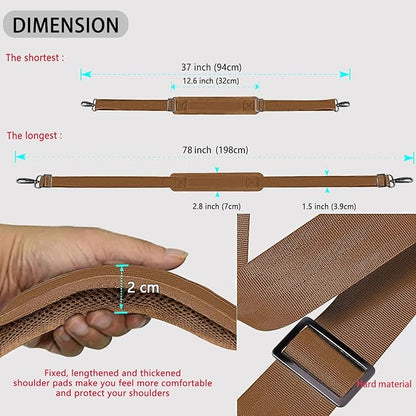 ZINZ Shoulder Strap Universal Bag Strap - 78" Ultra-Thick Padded with Dual Balanced Adjustable Buckles for Briefcase, Travel, Sports, Laptop, Crossbody Bag，Khaki