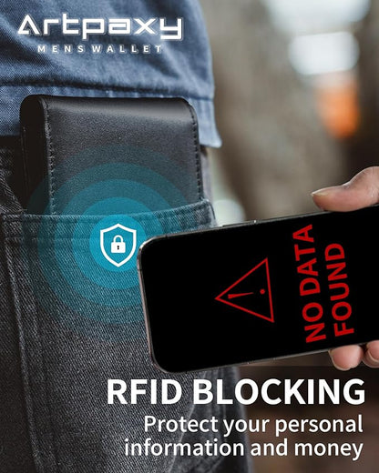 Mens Wallet Genuine Leather Bifold RFID Blocking Wallet for Men with 1 ID Window 13 Card Holders 2 cash pockets 1 Gift Box