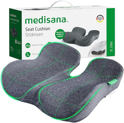 Medisana Seat Cushion, SC 200G Seat Cushions for Office Chairs, Car Seat, Wheelchair - Sciatica & Tailbone & Coccyx Pain Relief Pillow for Driver Sedentary People（Size:22.8 * 16.5 * 4.3 in-Grey）