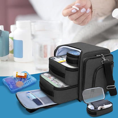 BAFASO Large Pill Bottle Organizer with 4 Inner Removable Pouches, Medicine Bag Come with Shoulder Strap (BAG ONLY), Black