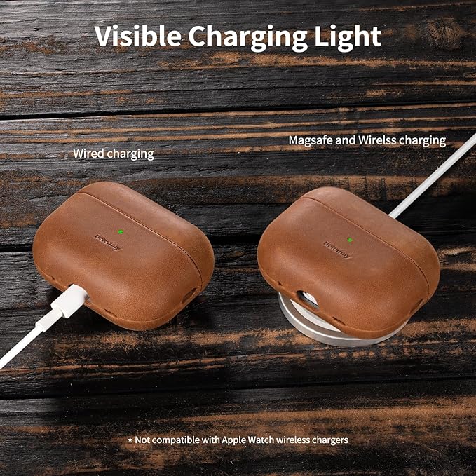 Belemay Handcrafted Crazy Horse Leather Case for AirPods Pro 3rd Gen (2025), Vintage Aesthetic, Two-Tone Effect, Unique Patina, Compatible with MagSafe, Compatible with Airpods Pro 3, Pine Green