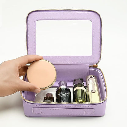 Aveniee Clear Makeup Bag Organizer, Travel Toiletry Bag Cosmetic Case for Women, Portable Make Up Skincare Pouch Car Organizer Bag with Zippers for Essentials,Lilac