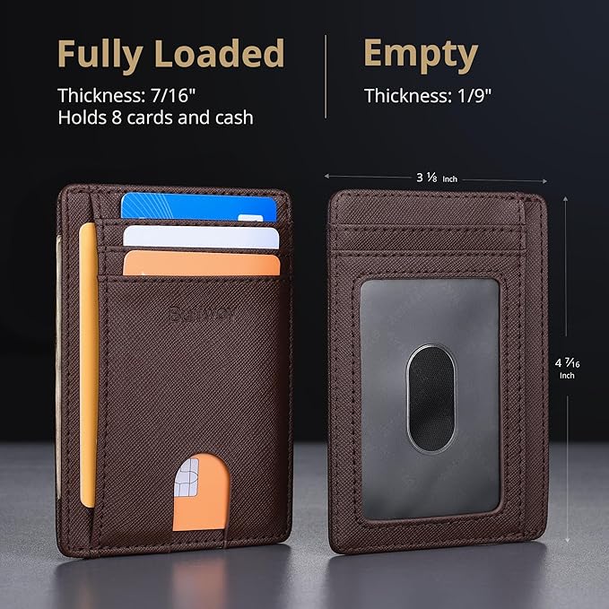 Buffway Slim Minimalist Front Pocket RFID Blocking Leather Wallets for Men and Women - Cross Coffee