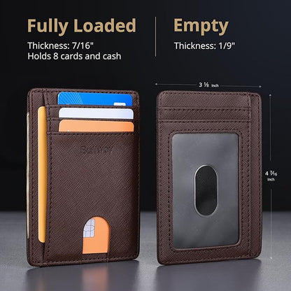 Buffway Slim Minimalist Front Pocket RFID Blocking Leather Wallets for Men and Women - Cross Coffee