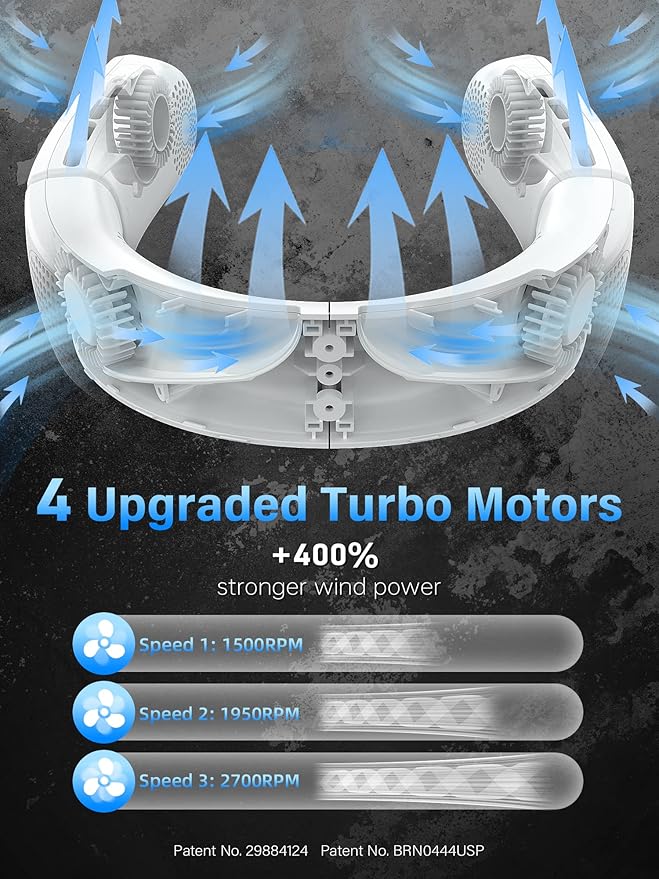 ChillGo Neck Fan - 4 Turbo Foldable Portable Fan - Personal Bladeless Fan 5200mAh with Strong Airflow, 4 Vent Air Conditioner, Wearable Cooling Fan for Travel Outdoor
