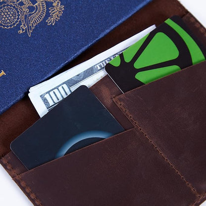 Brown Leather Passport Holder for Travel Men - Passport Wallets Compatible with Airtag Passports Wallet with Card Slots & Note Compartment, Magnetic Closure, Genuine Leather Crazy Horse, Vintage Brown