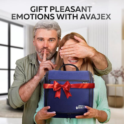 Extra Large (11.8”x11.8”x4”) Hanging Travel Toiletry Bag for Men and Women - Cosmetic Travel Bag With Shoulder Strap - Waterproof Hygiene Bag with Metal Swivel Hook and 19 Compartments for Toiletries