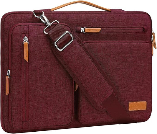 MOSISO 360 Protective Laptop Shoulder Bag,17-17.3 inch Computer Bag Compatible with MacBook, HP, Dell, Lenovo, Asus Notebook,Side Open Messenger Bag with 4 Zipper Pockets&Handle, Wine Red
