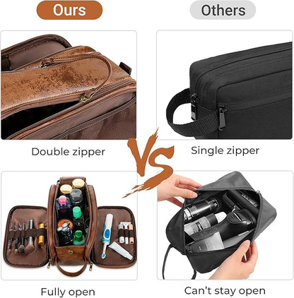 Elviros Travel Toiletry Bag for Men, Shaving Dopp Kit Water-resistant Bathroom Small Toiletries Organizer PU Leather Cosmetic Bags
