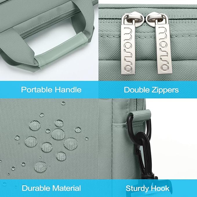 MOSISO Laptop Shoulder Bag 15.6 inch, 15-15.6 inch Computer Bag Compatible with MacBook Pro 16 inch, HP, Dell, Lenovo, Notebook with 2 Raised&1 Flapover&1 Horizontal Pocket&Handle&Belt, Antique Green