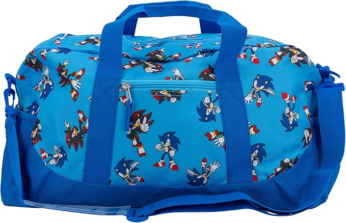 Sonic The Hedgehog & Shadow Duffle Bag, 16 inch Travel Sleepover Weekender Bag for Girls & Boys, Blue