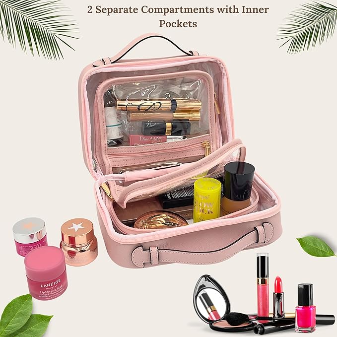 JAZD Clear Makeup Bag Toiletry Bag for Women Cosmetic Case Large Capacity Travel Make Up Bag Organizer Transparent Storage Compartment TSA Approved