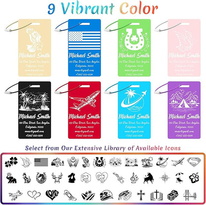 4 PCS Personalized Luggage Tags for Suitcase, Custom Engraved Aluminum Luggage Tags with Your Personalized Text Logo, Metal Name Tags with Steel Loop for Bag, Suitcase, Backpack (Purple, Large)