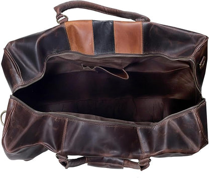 Genuine Leather Duffel Travel Overnight Weekend Leather Bag Sports Gym Duffel Luggage Travel Bag For Men And Women travelling cabin duffle Bags 24 Inch (retro)