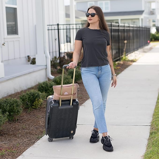 BlueHills Travel Blanket Pillow in Mini Soft Case Premium Plush Airplane Blanket Compact Luggage Belt and Backpack Clip Warm Plane Pillows Traveling Gifts Packable - Beige M06