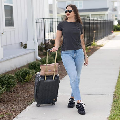 BlueHills Travel Blanket Pillow in Mini Soft Case Premium Plush Airplane Blanket Compact Luggage Belt and Backpack Clip Warm Plane Pillows Traveling Gifts Packable - Beige M06