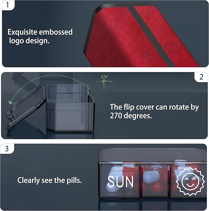 Pill Organizer 2 Times a Day, Am Pm Twice Daily Pill Case, Detachable Large Travel Pill Box 7 Day, Weekly Pill Container for Vitamin Medicine Supplement Fish Oil (Red)