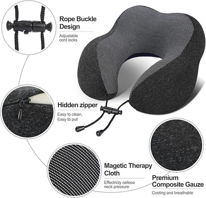 TALLGO Travel Pillow, Best Memory Foam Neck Pillow Head Support Soft Pillow for Sleeping Rest, Airplane Car & Home Use (Black-E)