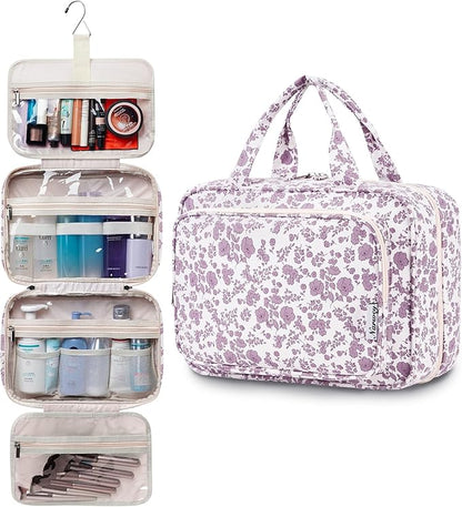 Travel Toiletry Bag for Women Large Hanging Makeup Bag Organizer Toiletries Bag for Full Size Essentials Accessories Cosmetics (Little Dusty Pink Flower (Large))