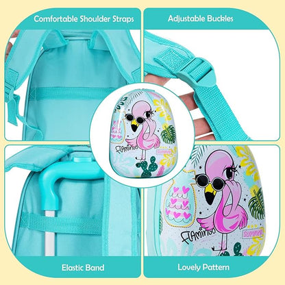 KOTEK Kids Carry On Luggage Set, 16" Hardside Rolling Suitcase with Spinner Wheels, Travel Rolling Luggage for Boys Girls (Flamingo)