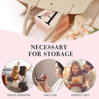 Parima Christmas Stocking Stuffers Gifts Jewelry Case Organizer Travel Jewelry Box - Holder Ring Earrings Box for Women, Birthday Gifts for Teenage Mom Bridesmaid Maid of Honor - Letter N, Pink