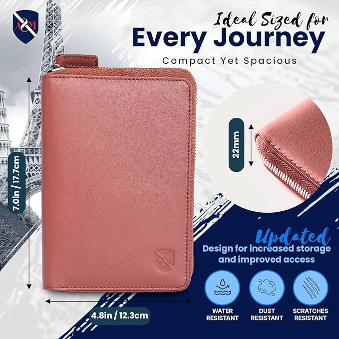 ALLEN & MATE Passport Holder Travel Wallet, 100% Leather RFID Blocking Travel Document Organiser for Men & Women