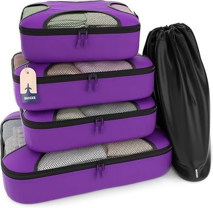Shacke Premium 5 Packing Cubes Set - Lightweight Mesh Travel Luggage Organizers with Laundry Bag, 5-Piece Suitcase Storage System (Orchid Purple)