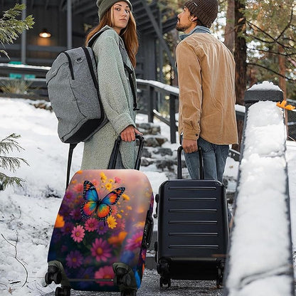 ANNA QUEEN Vibrant Butterfly Luggage Cover, Colorful Floral Design with Rainbow Butterfly, Stretchable, Washable Travel Sleeve for 20-34 Inch Luggage