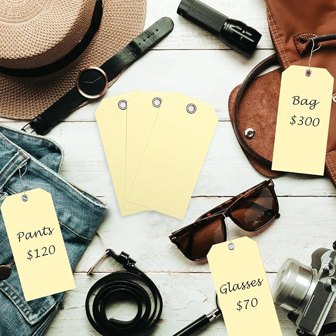 1000 pcs Paper Luggage Tags Ivory Paper Tags Shipping Tags with Wire 4 3/4" x 2 3/8" Blank Manila Hang Tags for Labeling White Labels with String Attached Wire Labels for Clothing Inventory