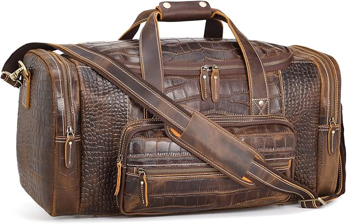 Polare 23" Full Grain Cowhide Leather Gym Duffle Weekender Overnight Travel Duffel Bag For Men