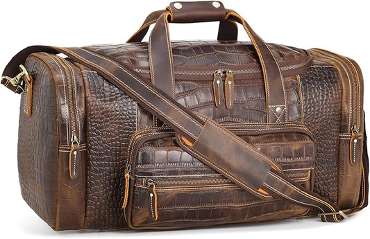 Polare 23" Full Grain Cowhide Leather Gym Duffle Weekender Overnight Travel Duffel Bag For Men