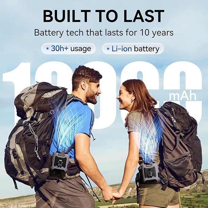 Aristide Waist Fan With Flashlight, Personal Portable USB Rechargeable Waist Clip - 10000mAh, 36hrs Wearable Cooler