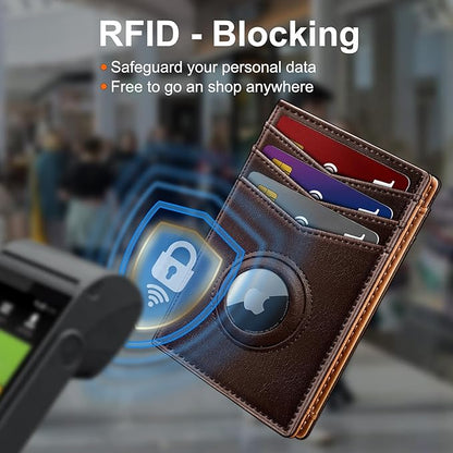 Airtag Slim Leather Wallet for Men - 12-Card Capacity, Magnetic Closure, Money Clip & Simplified Bill Compartment, RFID Blocking (4.3" x 3.0") | Gift Boxed