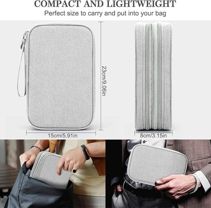 FYY Electronic Organizer, Large Travel Cable Organizer Bag Pouch Electronic Accessories Carry Case Portable Waterproof Double Layers All-in-One Storage Bag for Cable, Cord, Charger, Phone, Grey