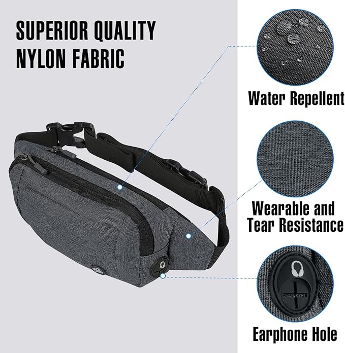 WATERFLY Fanny Pack Waist Bag: Small Hip Pouch Bum Bag Fannie Pack Phanny Fannypack Waistpack Bumbag Beltbag Sport Slim Fashionable for Jogging Hiking Hiker Woman Man