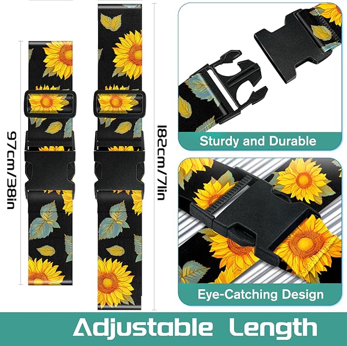 Slohif Luggage Straps for Suitcases Travel Belt Accessories Luggage Connector Identifiers Over Handle with Buckle Unique Nylon Adjustable Strap for Sleeping Bag Car Seat Sunflower(2 Pack)