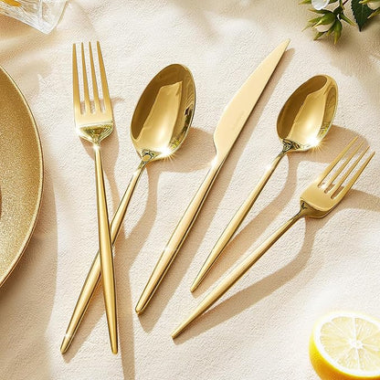 KINGSTONE Silverware Set, 40-Piece Flatware Set Cutlery Set Premium 18/10 Stainless Steel, Tableware Include Forks Knives Spoons for Home Kitchen Restaurant Wedding, Dishwasher Safe, Gold