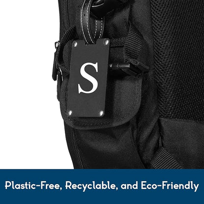 Premium 3-Layer Aluminum Luggage Tags by Fortuna - Easy to Claim, Laser-Engraved, Plastic-Free, and Eco-Friendly Luggage Tag Holders, 2-Pack, Black (S)