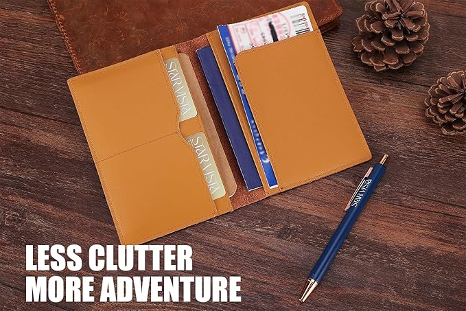 STAR VISTA Albatross Leather Travel Passport Holder, Minimalist Design, Calfskin Leather Case for Women and Men - Slim Passport Wallet, Bifold, RFID Blocking, Honey