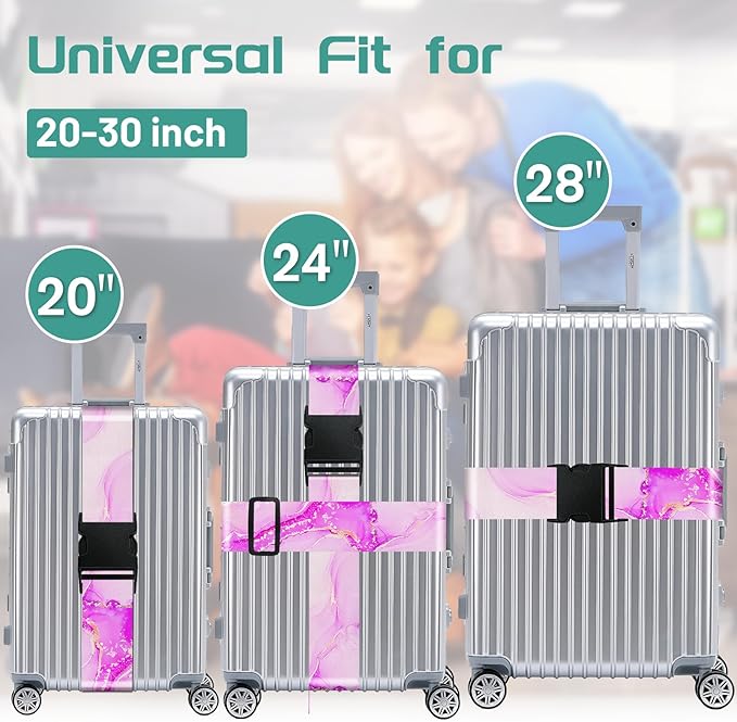 Slohif Luggage Straps for Suitcases Travel Belt Accessories Luggage Connector Identifiers Over Handle with Buckle Unique Nylon Adjustable Strap for Sleeping Bag Car Seat Deep Purple Marble (2 Pack)