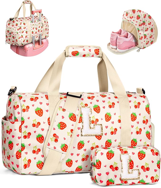 Cute Trendy Stuff for Girls, Personalized Duffle Bag for Kids, Gymnastics Bag with Skin Care Toiletry Pouch, Girls Cheer Up Gift Ideas, Gifts for Birthday, Christmas, Valentines Day, Easter