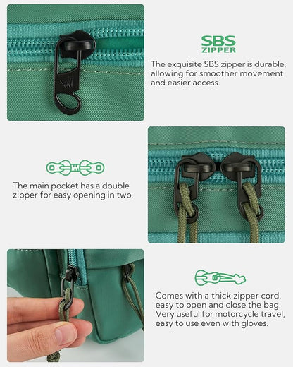 WATERFLY Fanny Pack Waist Packs: Large Crossbody Fanny Packs for Women Men with 5 Zipper Pockets Adjustable Strap Waist Bags Hip Pack for Traveling Cycling Running Hiking-Light Green