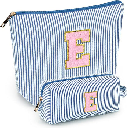 mibasies 2 PCS Initial Makeup Bags for Women: - Birthday Gifts for Teen Girls 11 12 13 14 15 16 Years Old - Preppy Trendy Stuff - Cosmetic Bag for Travel Toiletry - Blue E
