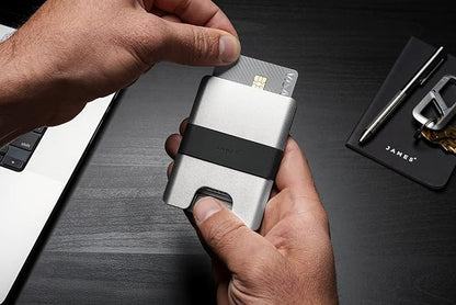 JAMES° The Lowe Minimalist CNC-Machined Aluminum Men's Wallet, Naturally RFID-Blocking, Simple, Clean, Slim - Silver + Black