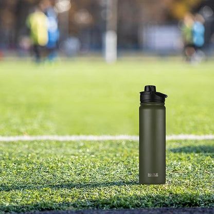 HASLE OUTFITTERS Insulated Water Bottle 22 oz Double Wall Stainless Steel Water Bottle Wide Mouth with Straw Lid & Spout Lid Keeps Cold or Hot(Army Green,1)
