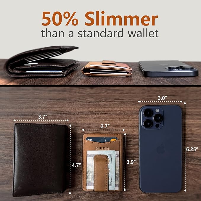 Magnetic Closure Slim Wallet for Men with Money Clip Gift Boxed,Genuine Leather Front Pocket Wallet, 3.9"x 2.7", RFID Blocking