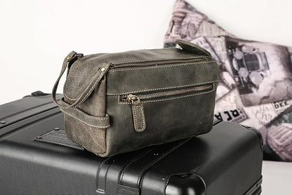 KomalC Premium Buffalo Leather Toiletry Bag for Men & Women – Leather Dopp Kit With Water resistant Lining, Premium Toiletry Travel Pouch, Unisex Wash Bag for Toiletries, Gifts for Men and Women